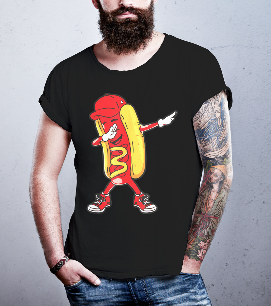 Dabbing Hot Dog Hip Hop Dance With Cap And Sneakers T-Shirt