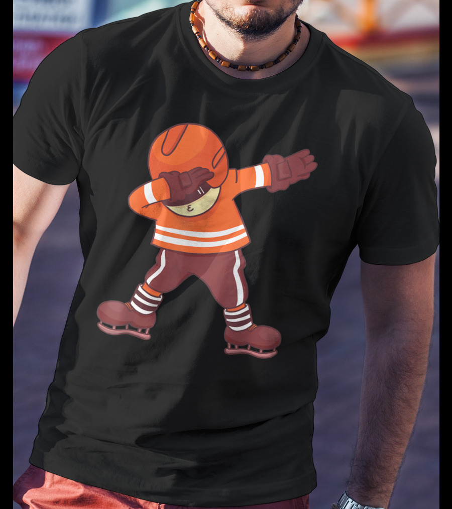 Dabbing Ice Hockey Player In Orange Gear With Striped Legs T-Shirt
