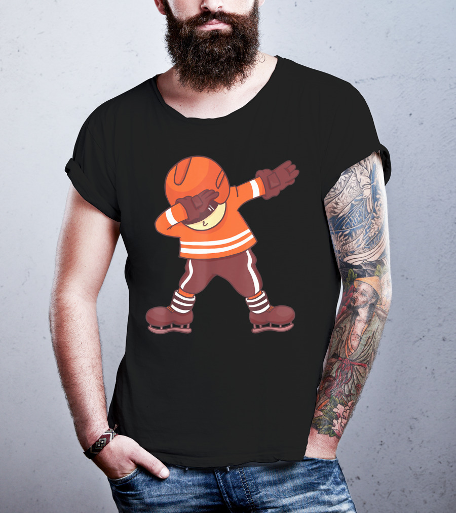 Dabbing Ice Hockey Player In Orange Gear With Striped Legs T-Shirt