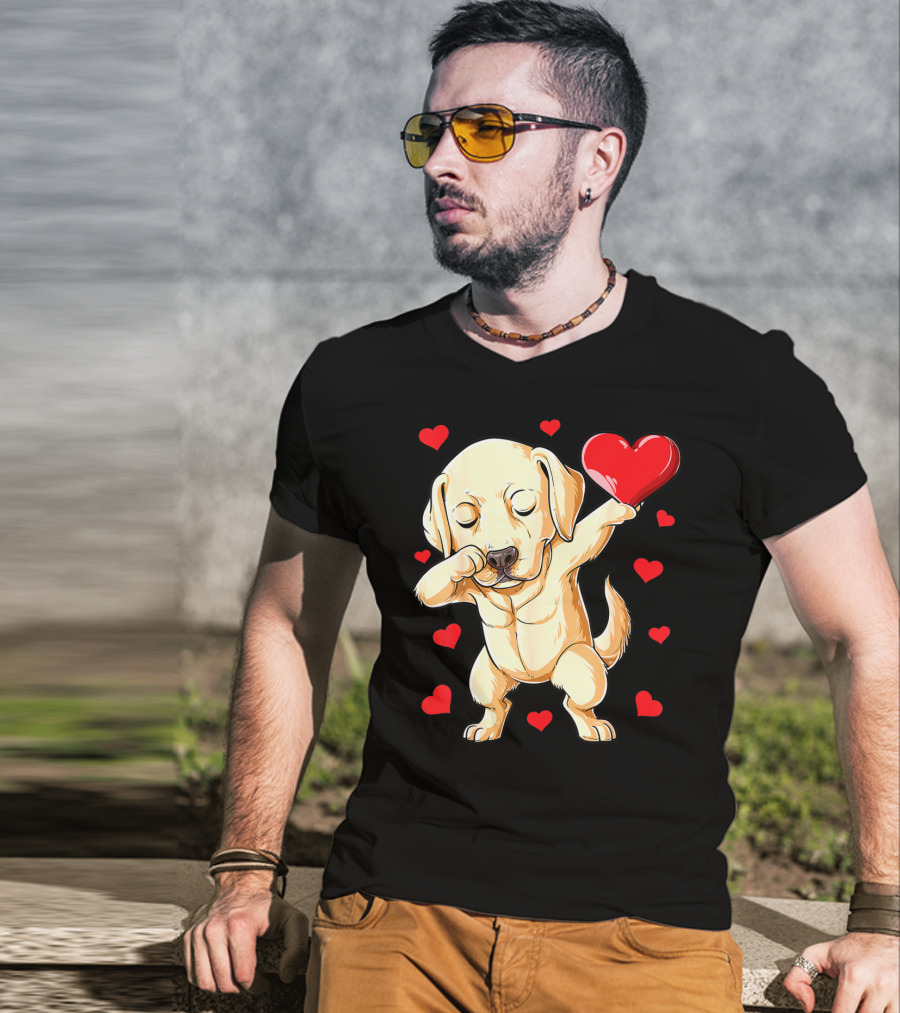 Valentines Day Dabbing Labrador Dog Lover Heart T-Shirt