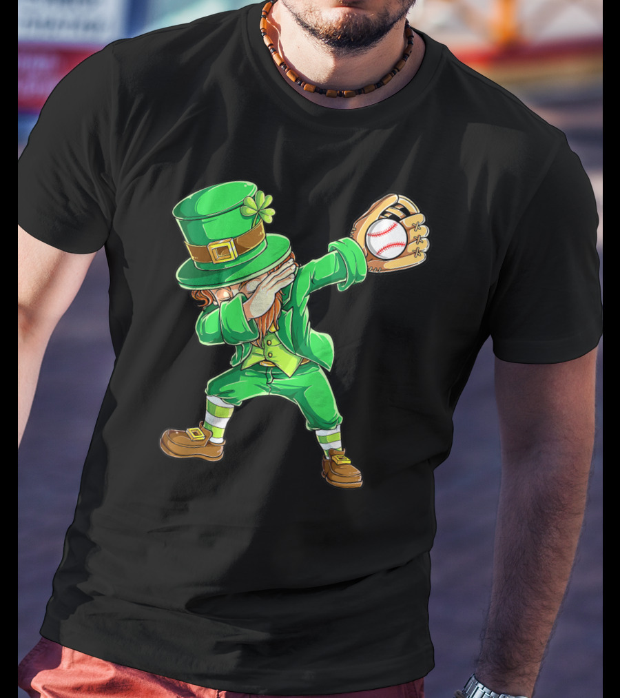 Dabbing Leprechaun Holding Baseball Glove T-Shirt