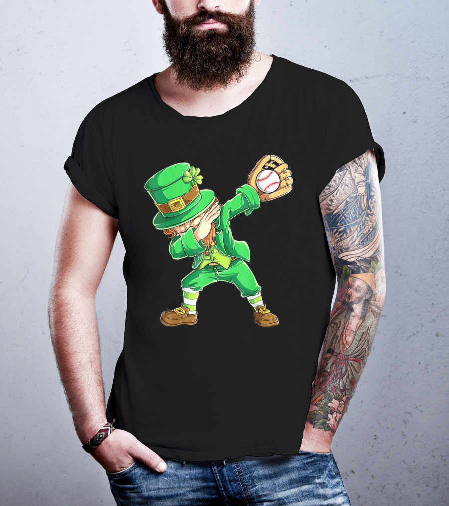 Dabbing Leprechaun Holding Baseball Glove T-Shirt