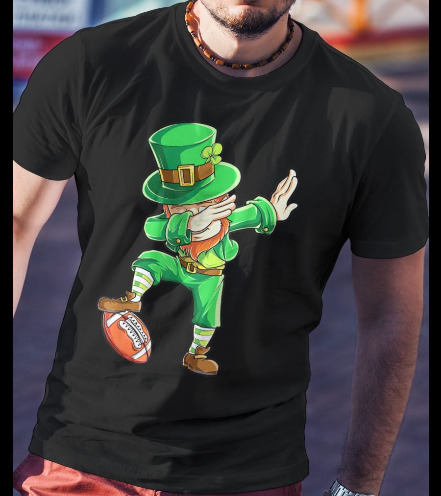 Dabbing Leprechaun On American Football Ball T-Shirt