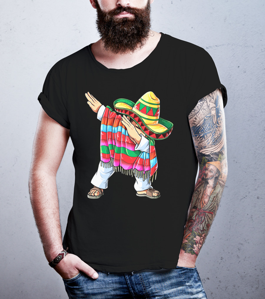 Cinco De Mayo Dabbing Sombrero Mexican Poncho Funny Dance T-Shirt