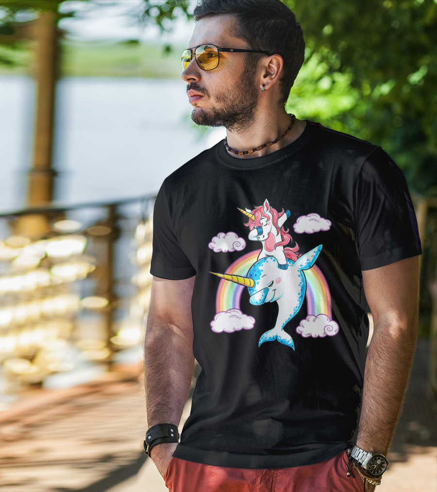 Dabbing Narwhal Unicorn Kids Rainbow Clouds Dab Squad T-Shirt