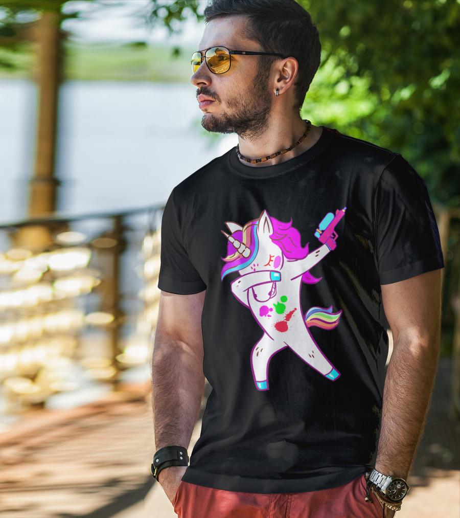 Dabbing Unicorn With Paintball Gun For Men And Teen Players T-Shirt