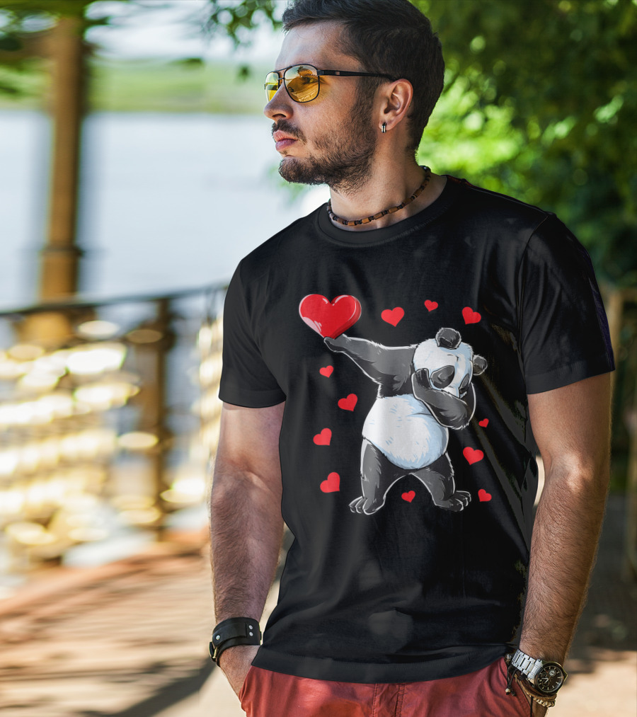 Valentines Day Dabbing Panda With Hearts Girls Bear T-Shirt