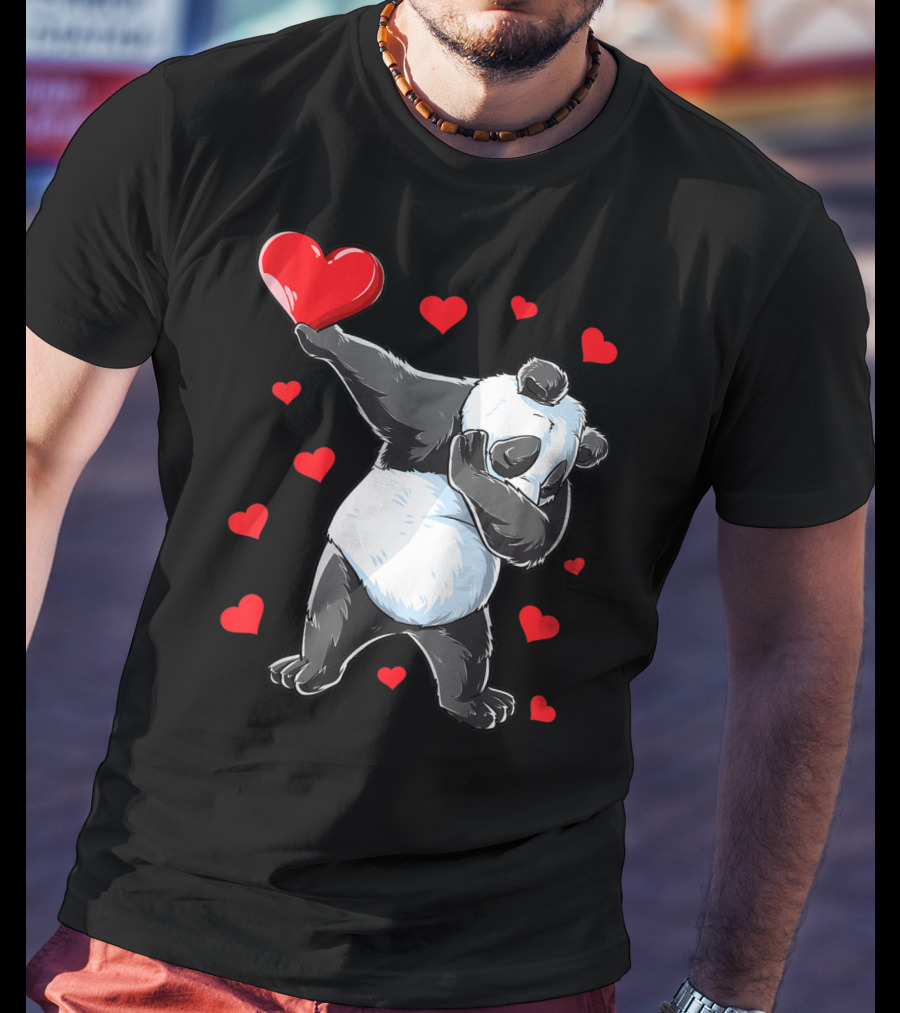 Valentines Day Dabbing Panda With Hearts Girls Bear T-Shirt