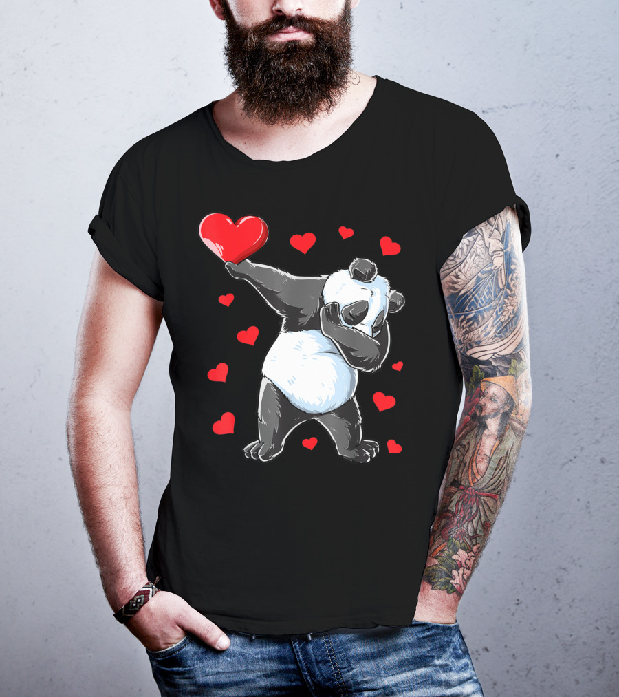 Valentines Day Dabbing Panda With Hearts Girls Bear T-Shirt