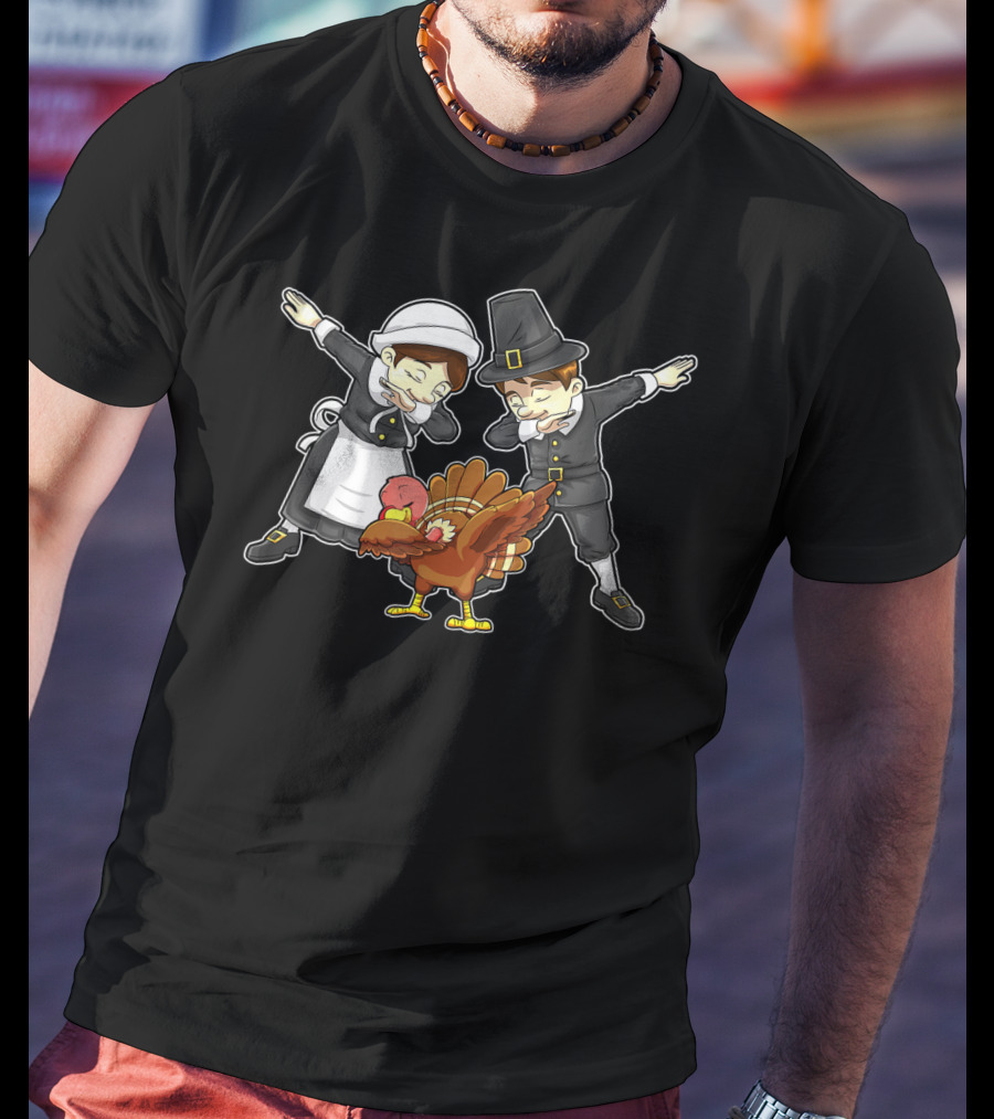 Thanksgiving Dabbing Dance Pilgrim Turkey Happy T-Shirt