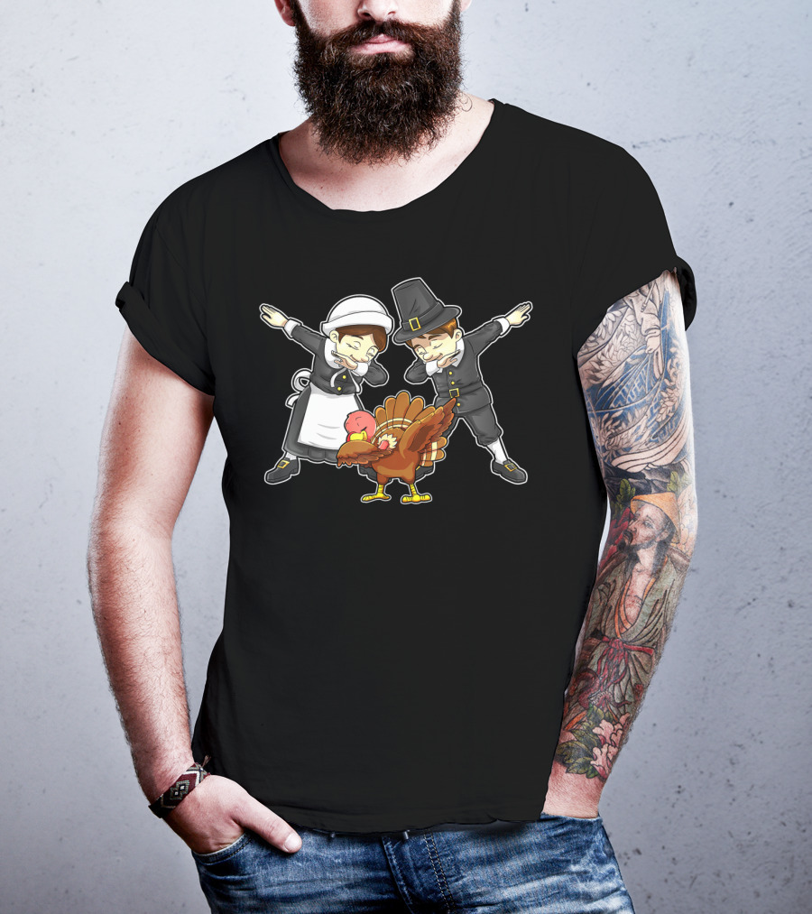 Thanksgiving Dabbing Dance Pilgrim Turkey Happy T-Shirt