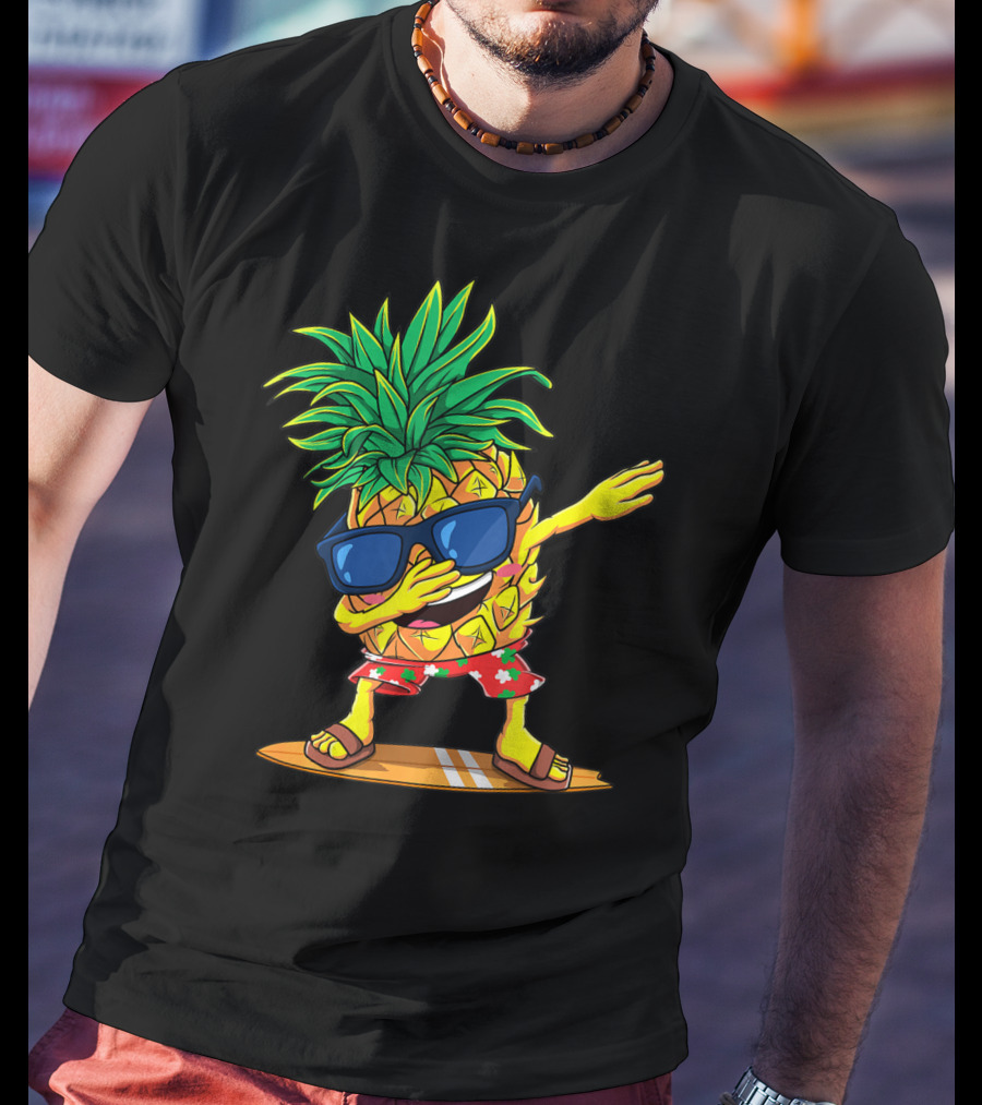 Dabbing Pineapple Sunglasses Aloha Beaches Hawaiian Hawaii Surfboard T-Shirt