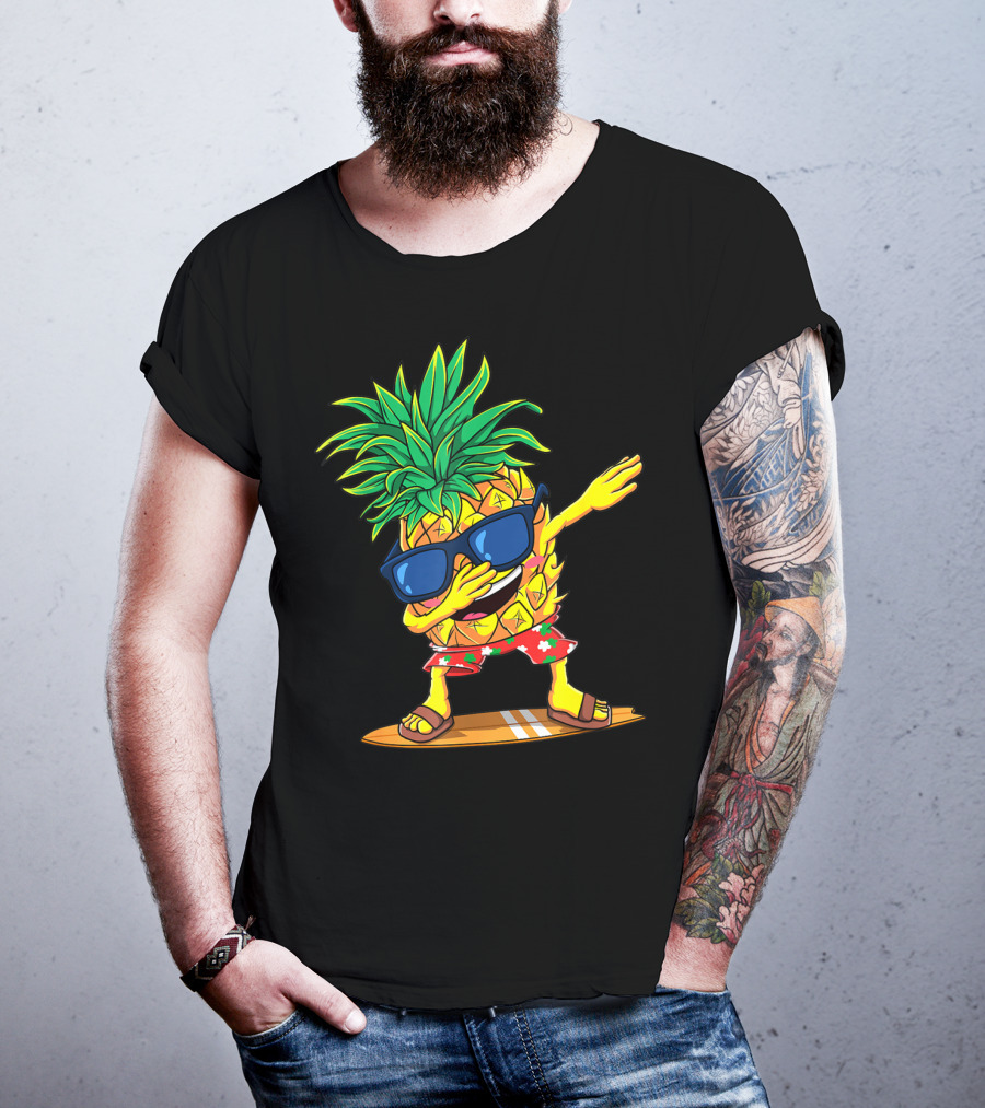 Dabbing Pineapple Sunglasses Aloha Beaches Hawaiian Hawaii Surfboard T-Shirt