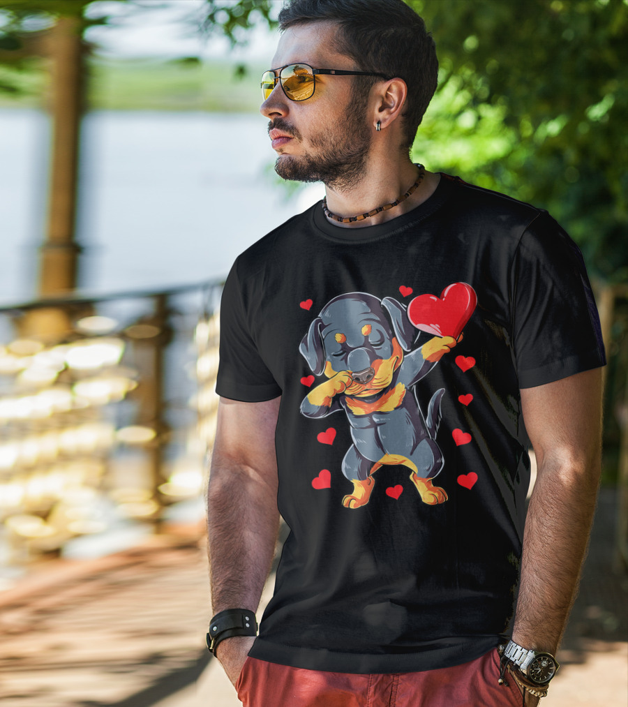 Dabbing Rottweiler Valentines Day Dog Lover Heart Dance With Love T-Shirt