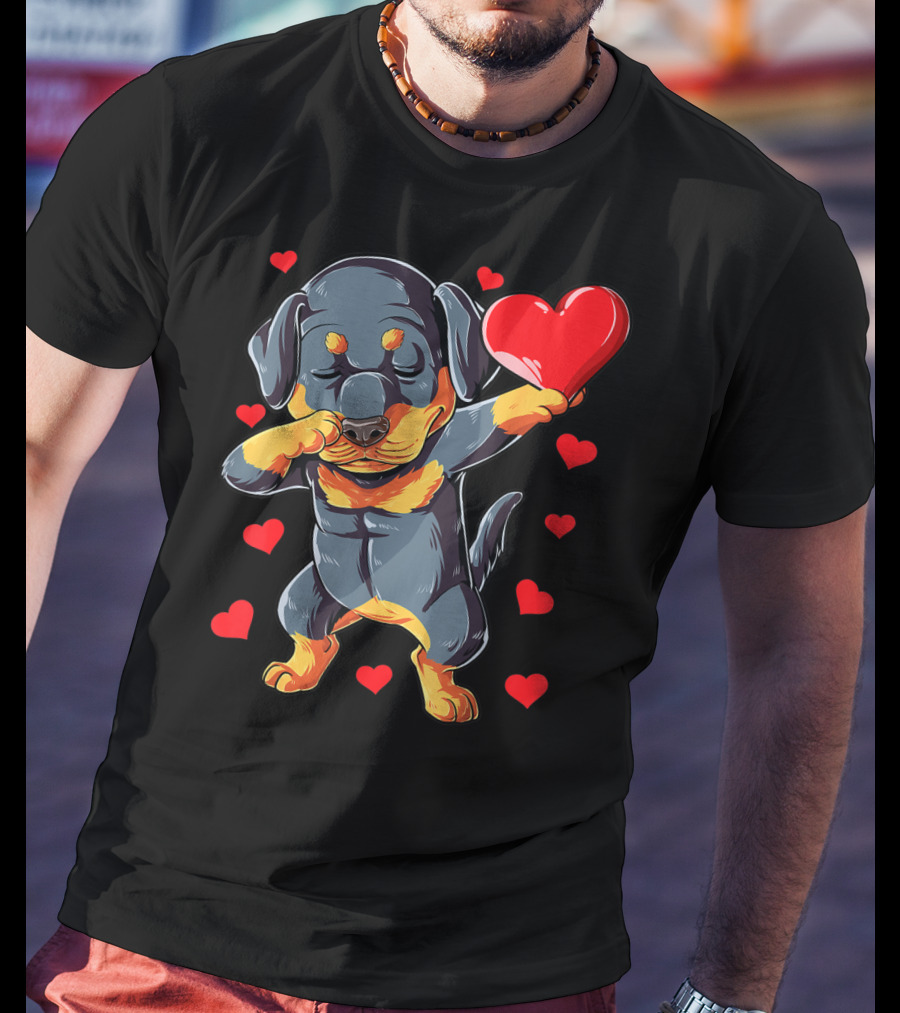 Dabbing Rottweiler Valentines Day Dog Lover Heart Dance With Love T-Shirt