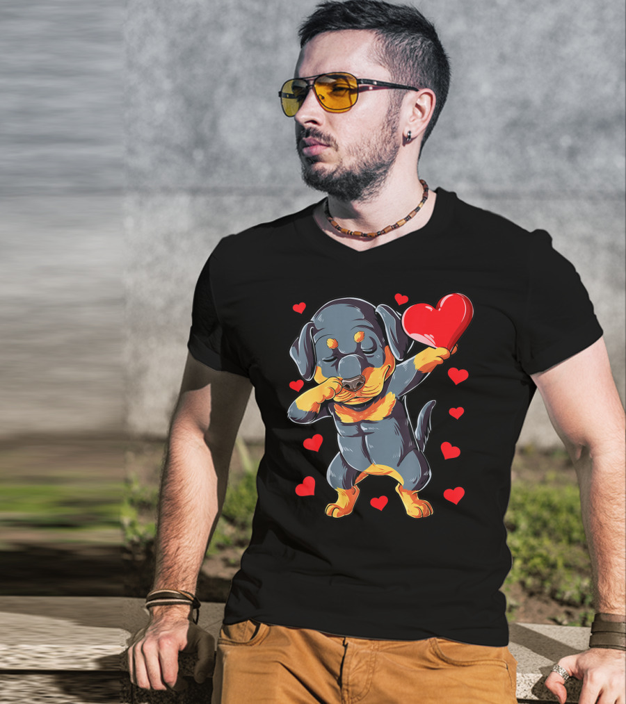 Dabbing Rottweiler Valentines Day Dog Lover Heart Dance With Love T-Shirt