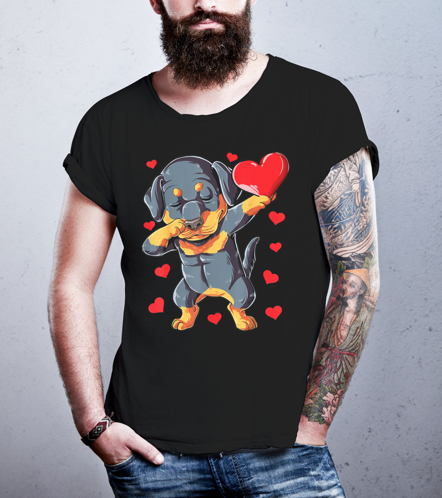 Dabbing Rottweiler Valentines Day Dog Lover Heart Dance With Love T-Shirt