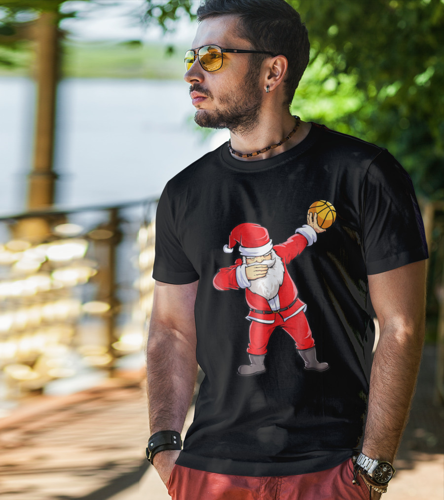 Dabbing Santa Basketball Christmas Boys Men Ball T-Shirt
