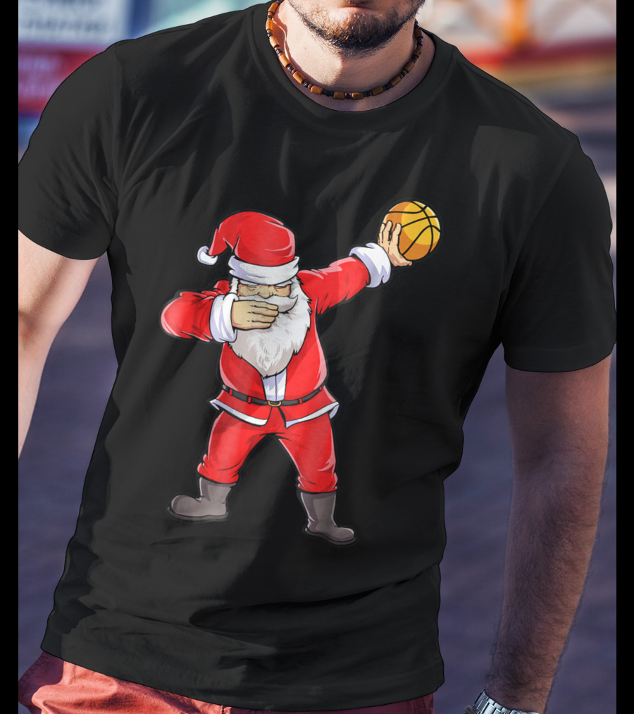 Dabbing Santa Basketball Christmas Boys Men Ball T-Shirt