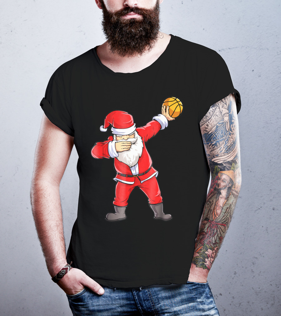 Dabbing Santa Basketball Christmas Boys Men Ball T-Shirt