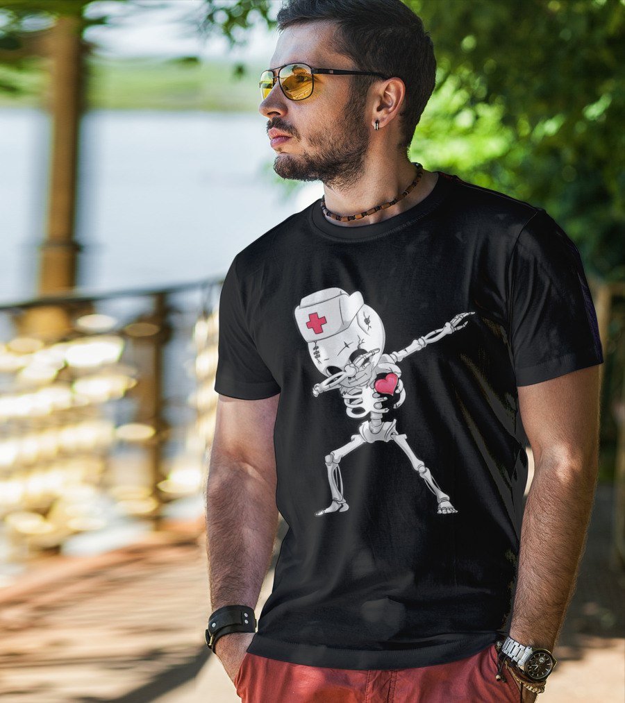 Dabbing Skeleton Nurse Xray Heart Halloween Dab T-Shirt