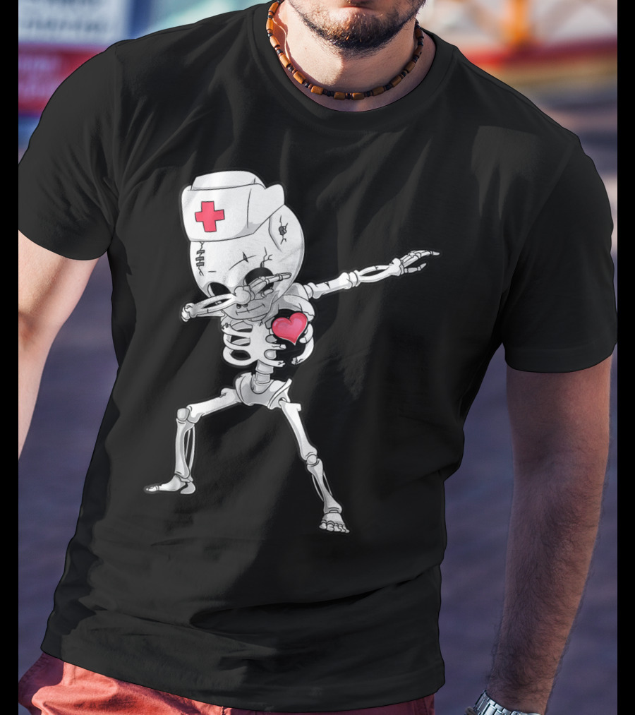 Dabbing Skeleton Nurse Xray Heart Halloween Dab T-Shirt