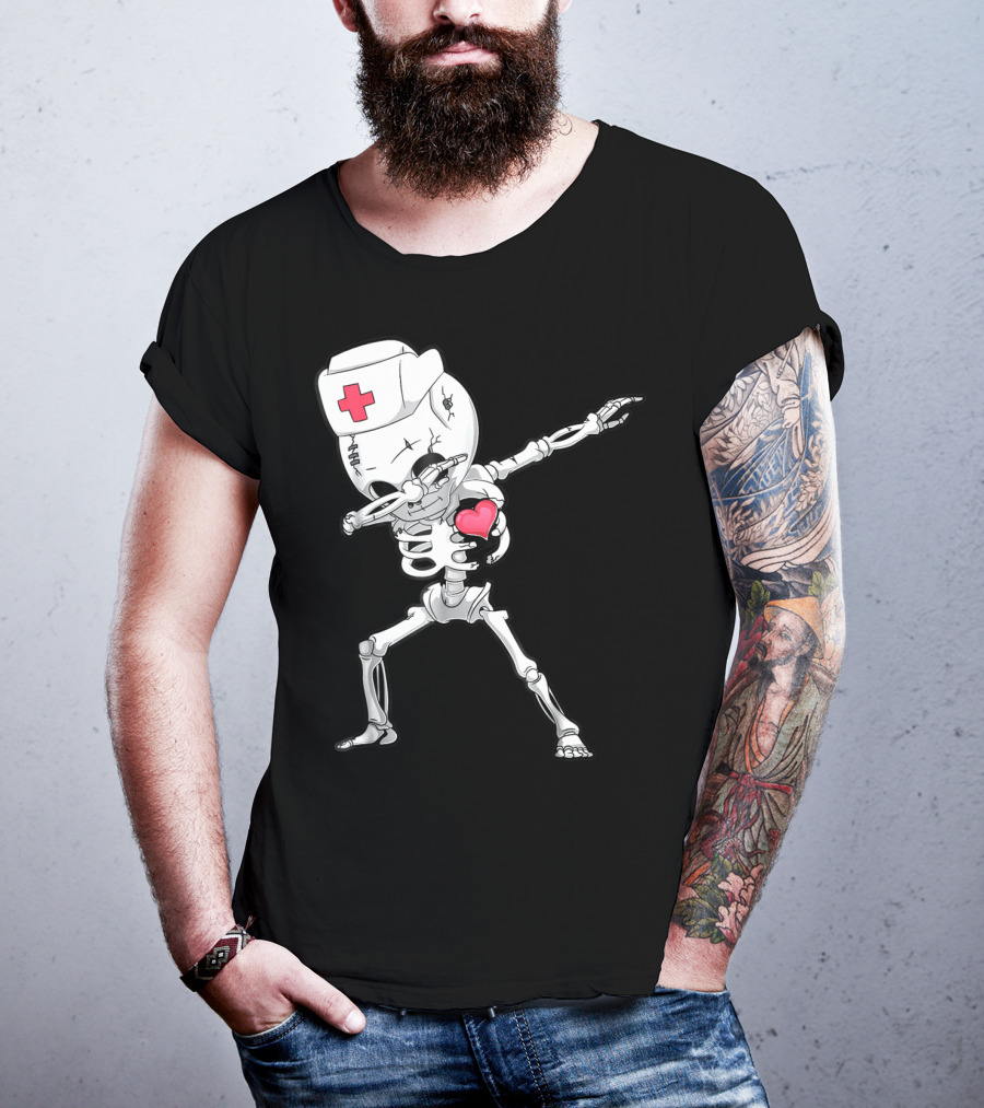 Dabbing Skeleton Nurse Xray Heart Halloween Dab T-Shirt