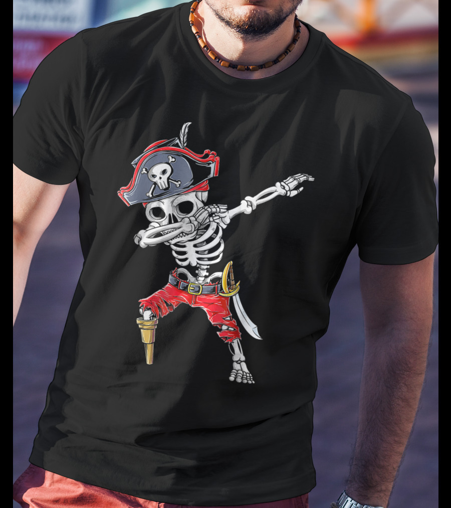 Dabbing Skeleton Pirate Kids Halloween Jolly Roger T-Shirt