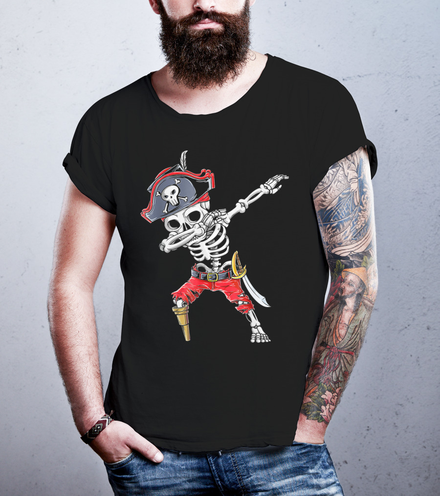Dabbing Skeleton Pirate Kids Halloween Jolly Roger T-Shirt