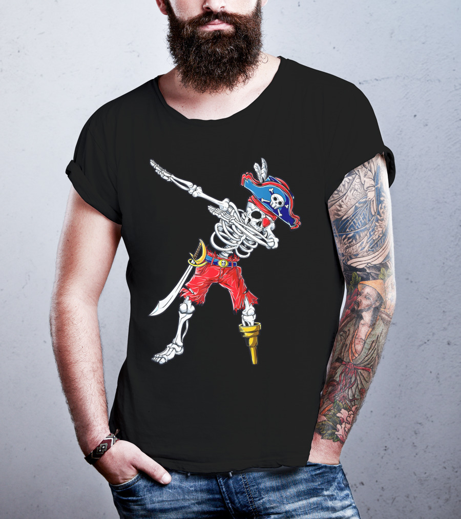 Dabbing Skeleton Pirate Jolly Roger Kids Skull Boys T-Shirt