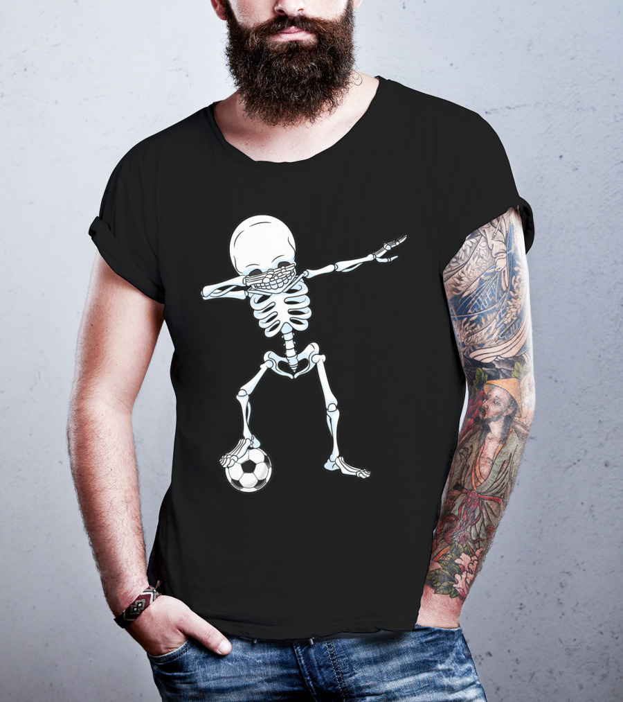 Dabbing Skeleton Halloween Soccer Skull T-Shirt