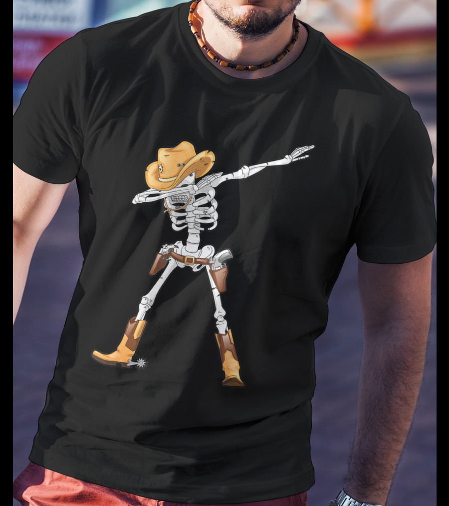 Dabbing Skeleton Cowboy Halloween Kids Boys Dab T-Shirt