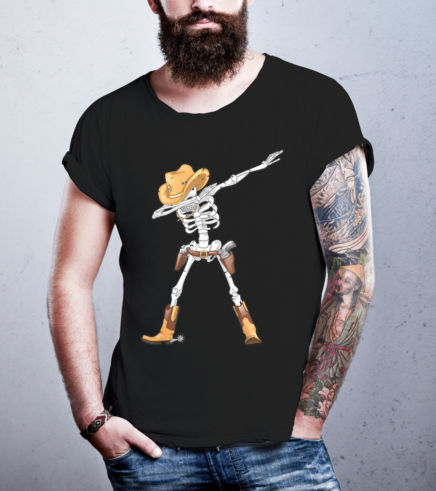 Dabbing Skeleton Cowboy Halloween Kids Boys Dab T-Shirt