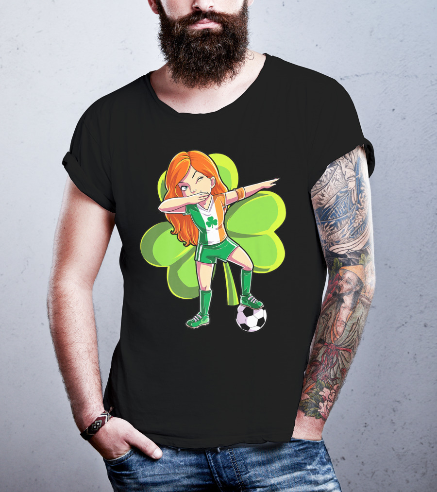 Dabbing Soccer Girl St Patricks Day Irish Shamrock T-Shirt