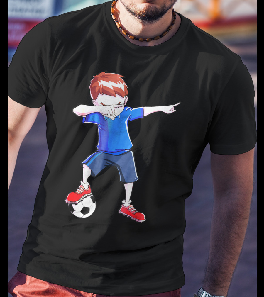 Dabbing Soccer Dab Funny Football Kid In Blue Shirt And Red Shoes T-Shirt