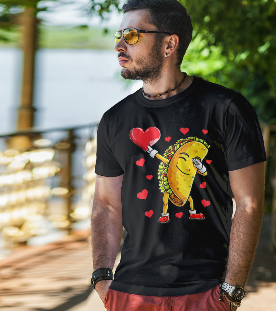 Dabbing Taco Heart Valentines Day Food Lovers Boys T-Shirt