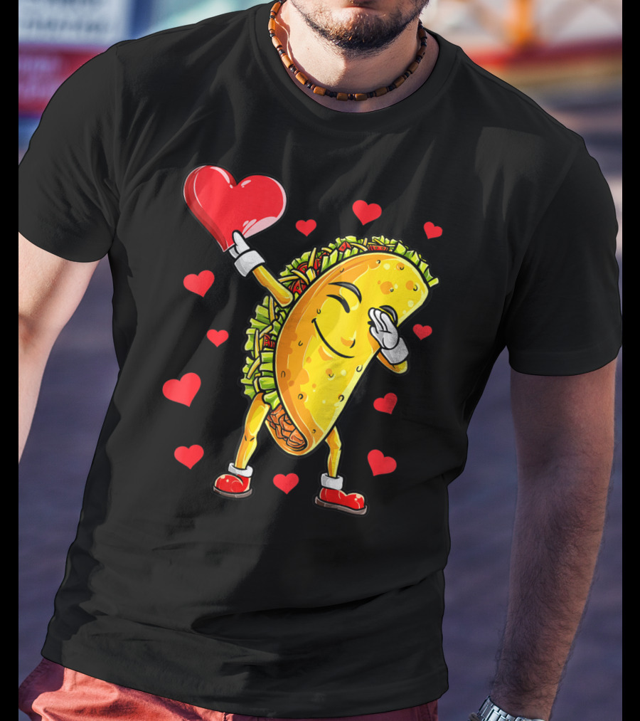 Dabbing Taco Heart Valentines Day Food Lovers Boys T-Shirt