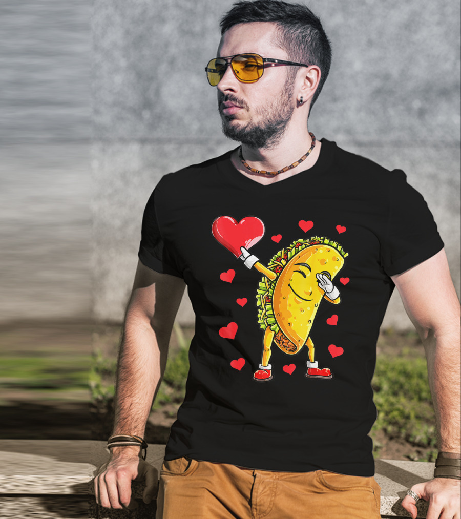 Dabbing Taco Heart Valentines Day Food Lovers Boys T-Shirt