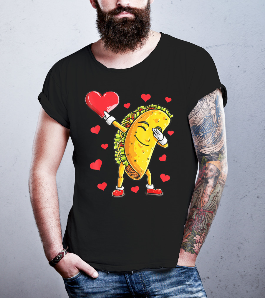 Dabbing Taco Heart Valentines Day Food Lovers Boys T-Shirt