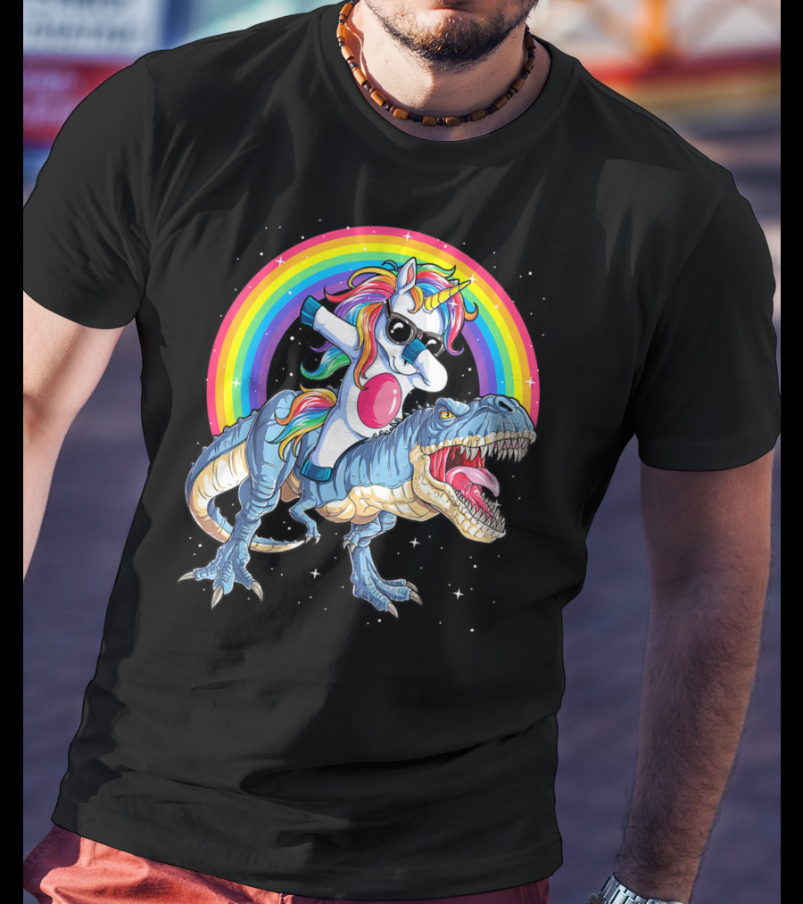 Dabbing Unicorn Dinosaur Rex Kids Girls Boys Space Rainbow T-Shirt