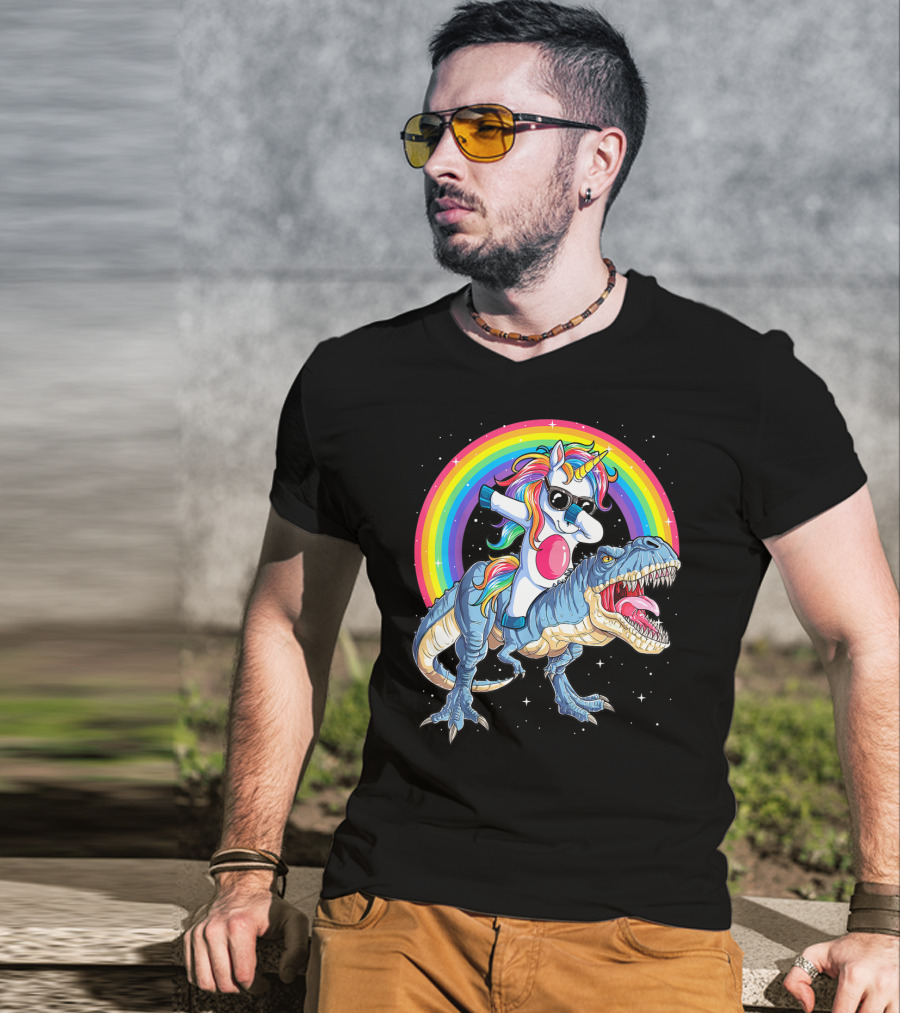 Dabbing Unicorn Dinosaur Rex Kids Girls Boys Space Rainbow T-Shirt