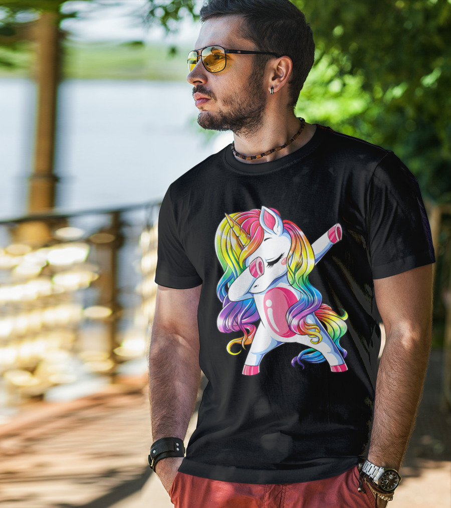 Dabbing Unicorn Rainbow Dance Squad Women Funny Dab T-Shirt