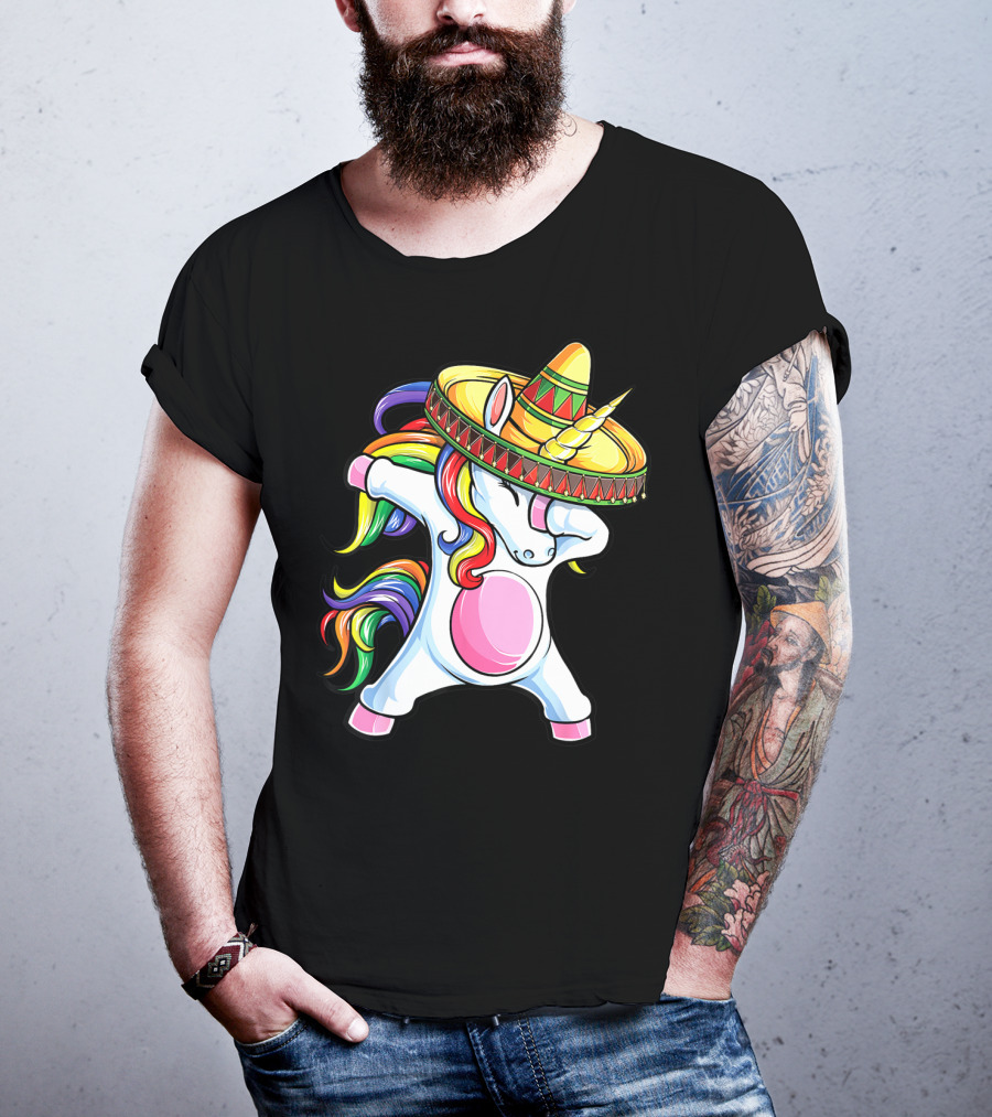 Dabbing Unicorn Sombrero Rainbow Cinco De Mayo Kids Girls Women Mexican T-Shirt