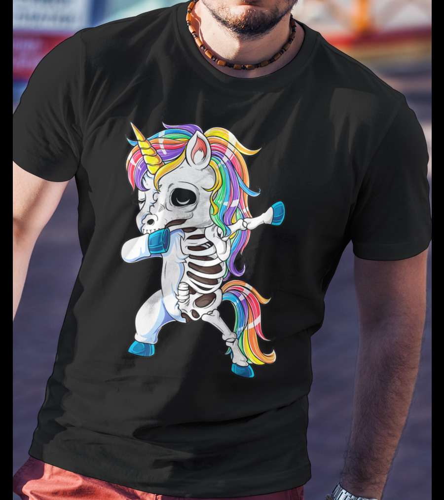 Dabbing Unicorn Skeleton Halloween Girls Dab Rainbow T-Shirt