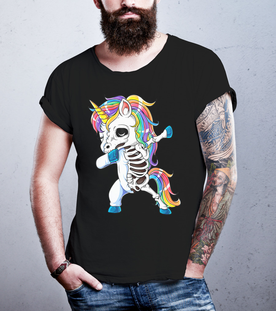 Dabbing Unicorn Skeleton Halloween Girls Dab Rainbow T-Shirt