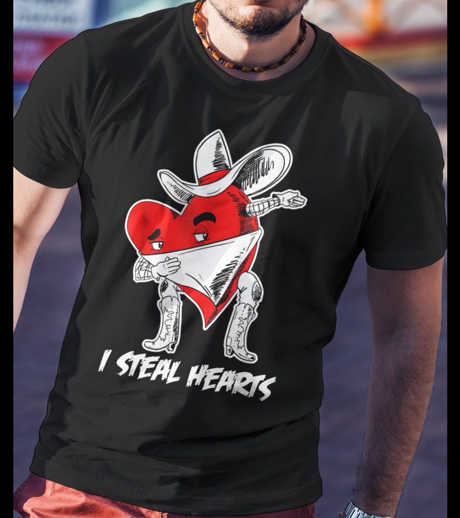 I Steal Hearts Dabbing Valentines Cowboy Heart T-Shirt
