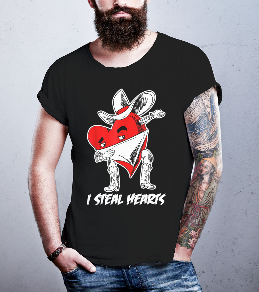 I Steal Hearts Dabbing Valentines Cowboy Heart T-Shirt