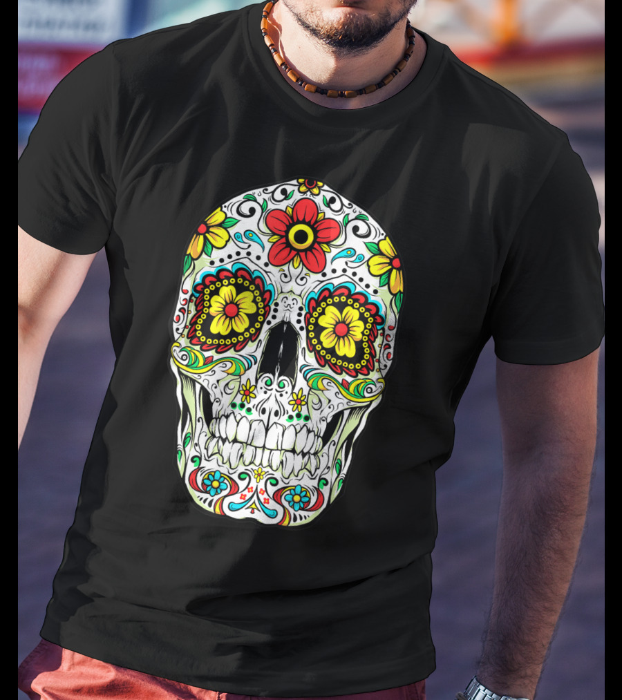 Day Of The Dead Sugar Skull Colorful Flowered Design Cinco De Mayo T-Shirt