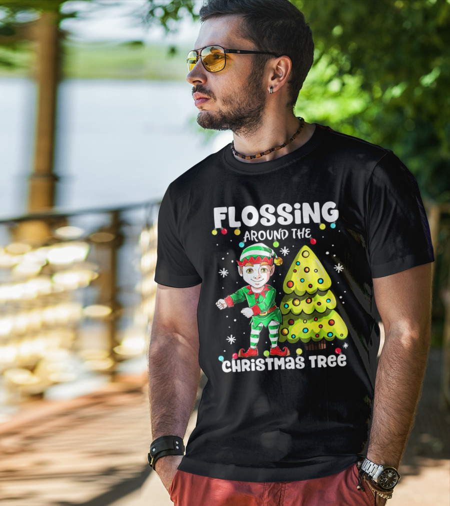 Flossing Elf Dancing Around The Christmas Tree T-Shirt