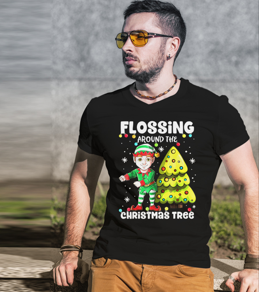 Flossing Elf Dancing Around The Christmas Tree T-Shirt